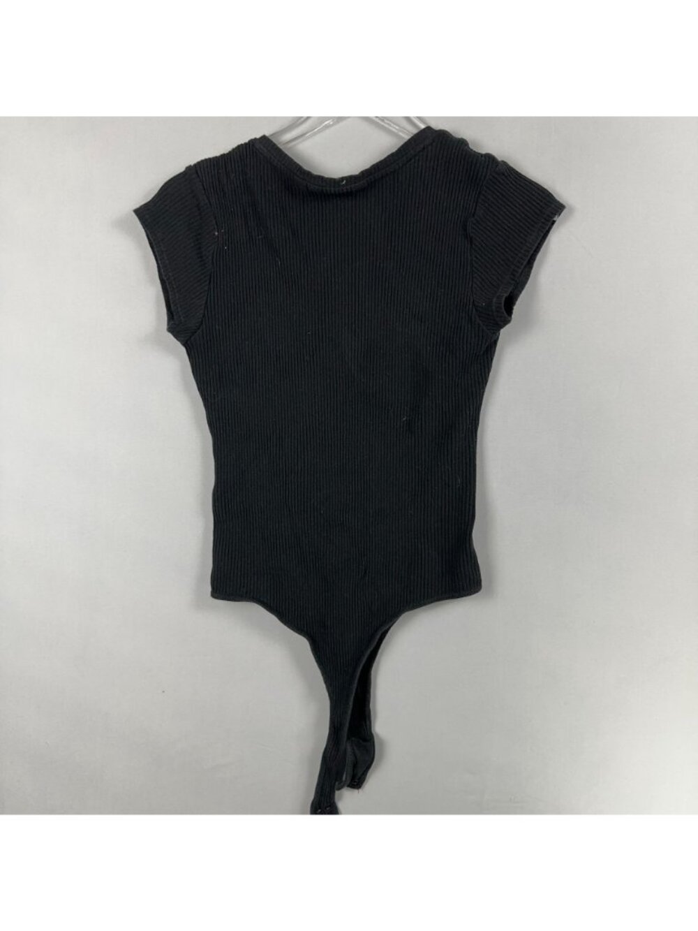 Calvin Klein Jeans Bodysuit Womens Size Medium Black Ribbed V-Neck Short Sleeve - Picture 6 of 13
